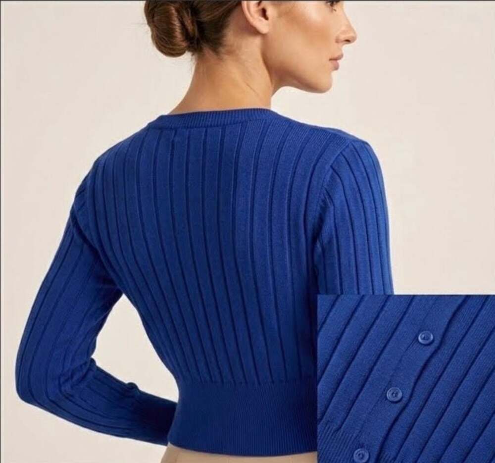 MARLED Reunited Clothing Knitted Royal Blue Wide Rib Cardigan Sweater Size S Sma